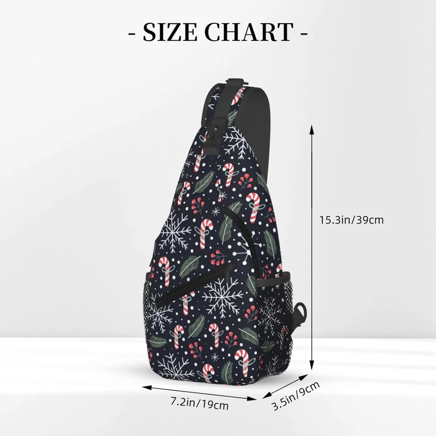 Christmas Crossbody Sling Bag For Women & Men - Adjustable Holiday Pattern With Christmas Candies - Merry Xmas Daypack