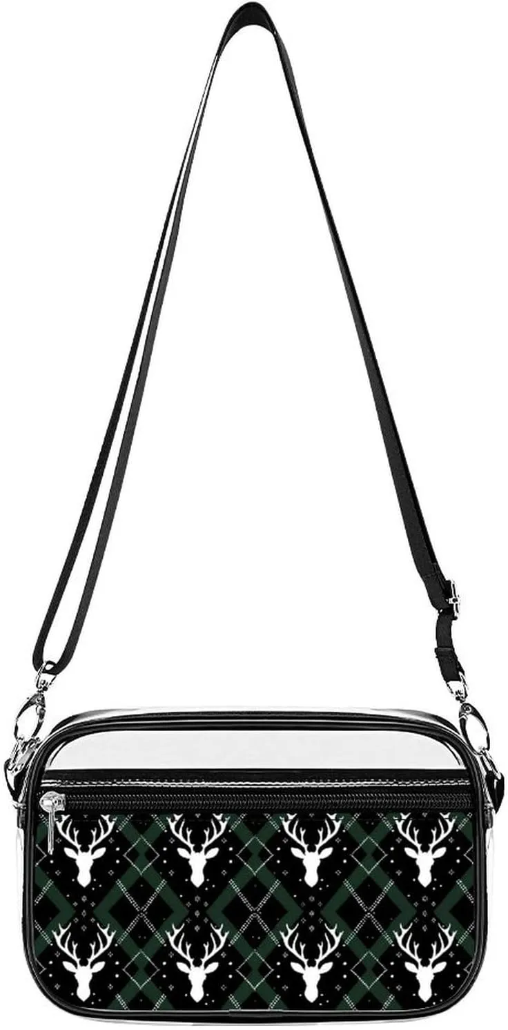 Christmas Deer Clear Bag PVC Clear Crossbody Purse Bag Transparent Shoulder Handbag with Adjustable Strap