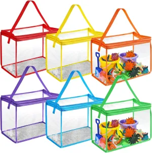 Chunful 6 Pack Large Toy Storage Bags, Colorful Clear PVC Puzzle Organizer, Board Game Storage Book Organizer with Mesh Panel and Zipper