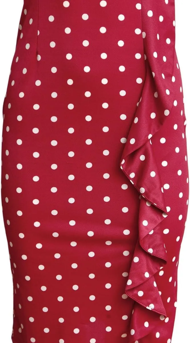 CISMARK Women's Vintage Short Sleeve Polka Dot Falbala Fold Slim Fit Pencil Dress