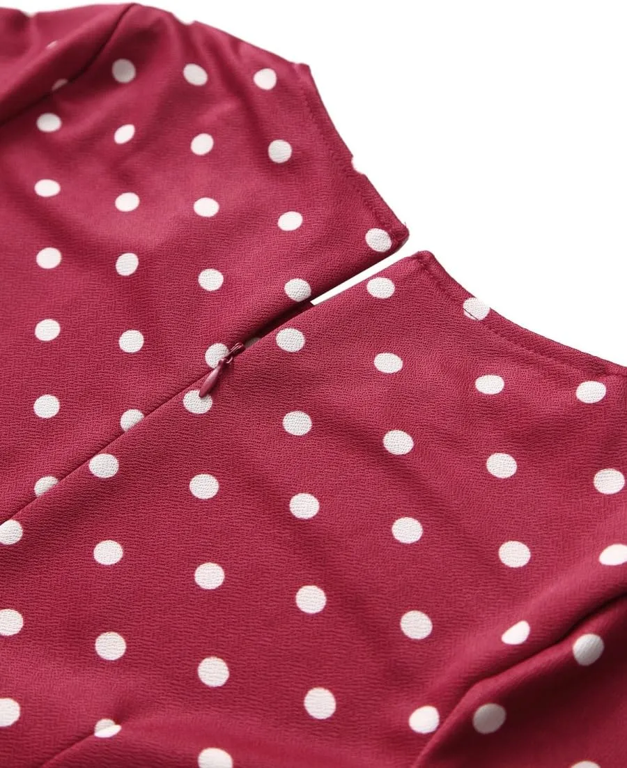 CISMARK Women's Vintage Short Sleeve Polka Dot Falbala Fold Slim Fit Pencil Dress