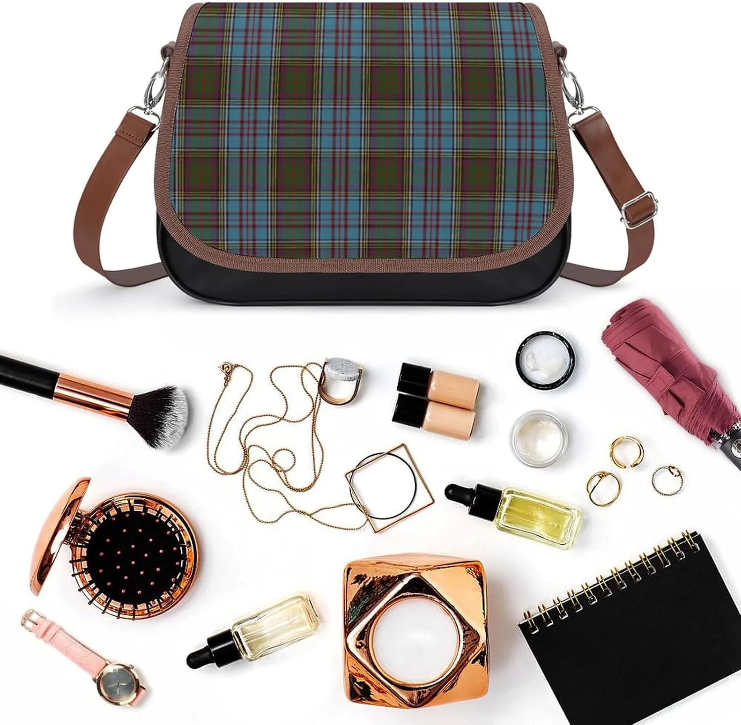 Clan Duffy Tartan Green Irish Plaid Leather Decorative Crossbody Strap Backpack, Large Capacity Shoulder Bag