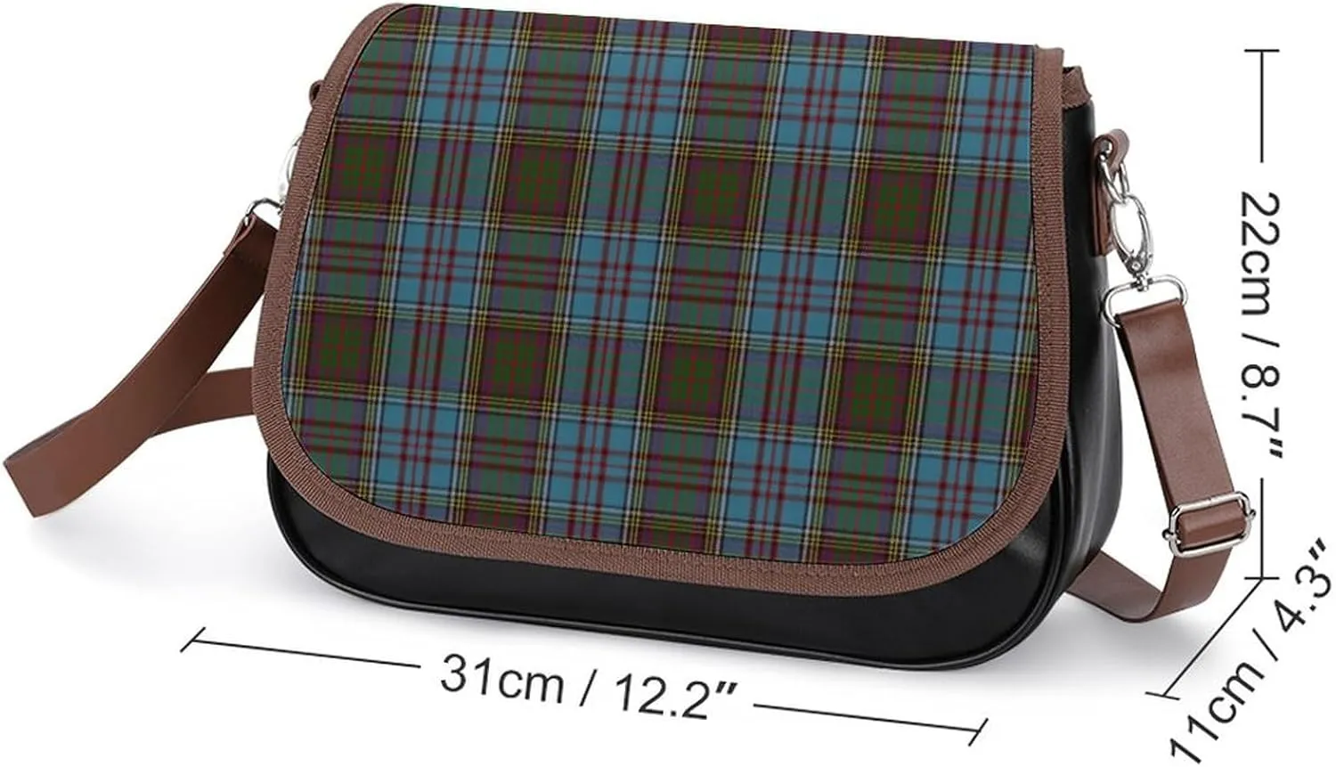 Clan Duffy Tartan Green Irish Plaid Leather Decorative Crossbody Strap Backpack, Large Capacity Shoulder Bag