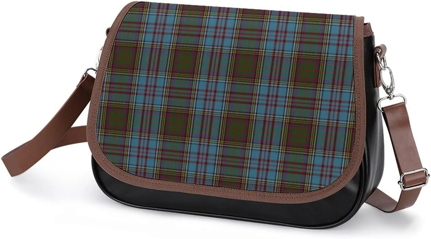 Clan Duffy Tartan Green Irish Plaid Leather Decorative Crossbody Strap Backpack, Large Capacity Shoulder Bag