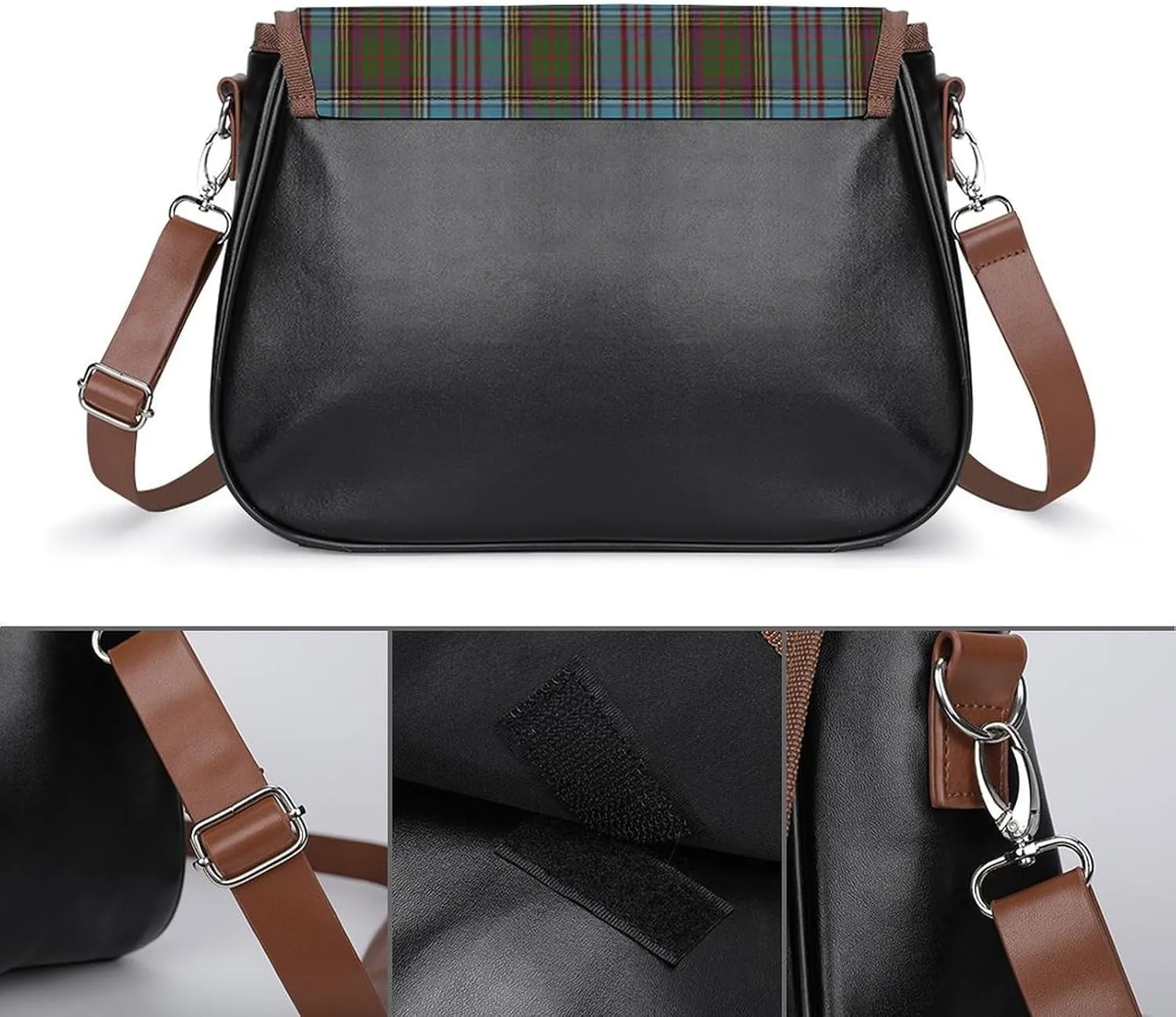 Clan Duffy Tartan Green Irish Plaid Leather Decorative Crossbody Strap Backpack, Large Capacity Shoulder Bag