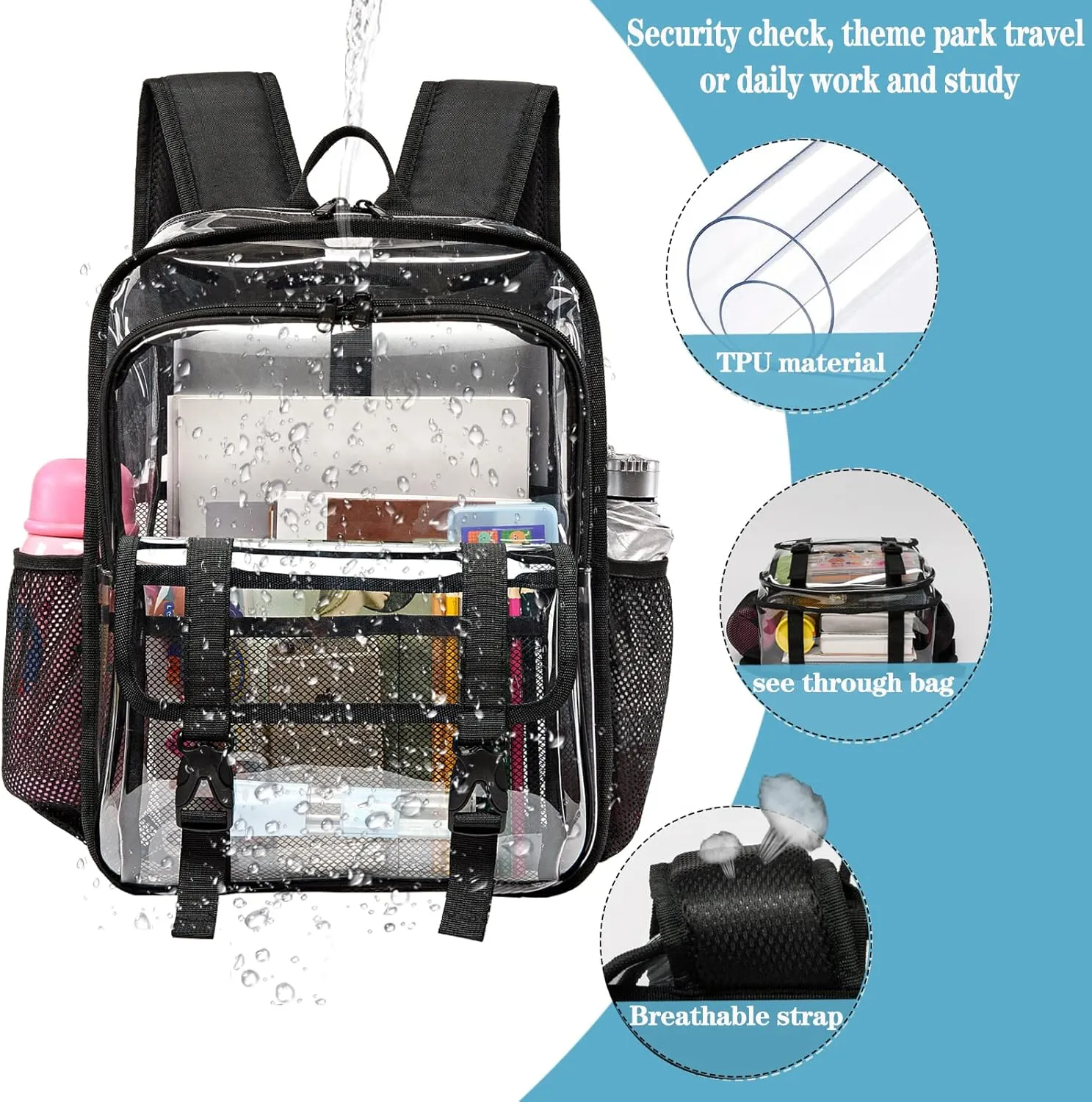 Clear Backpack Clear Bag Stadium Approved Heavy Duty See Through Backpack Waterproof University Transparent Backpack,Grey