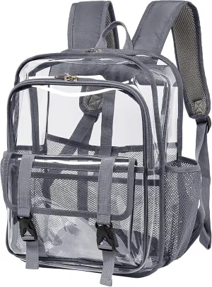 Clear Backpack Clear Bag Stadium Approved Heavy Duty See Through Backpack Waterproof University Transparent Backpack,Grey