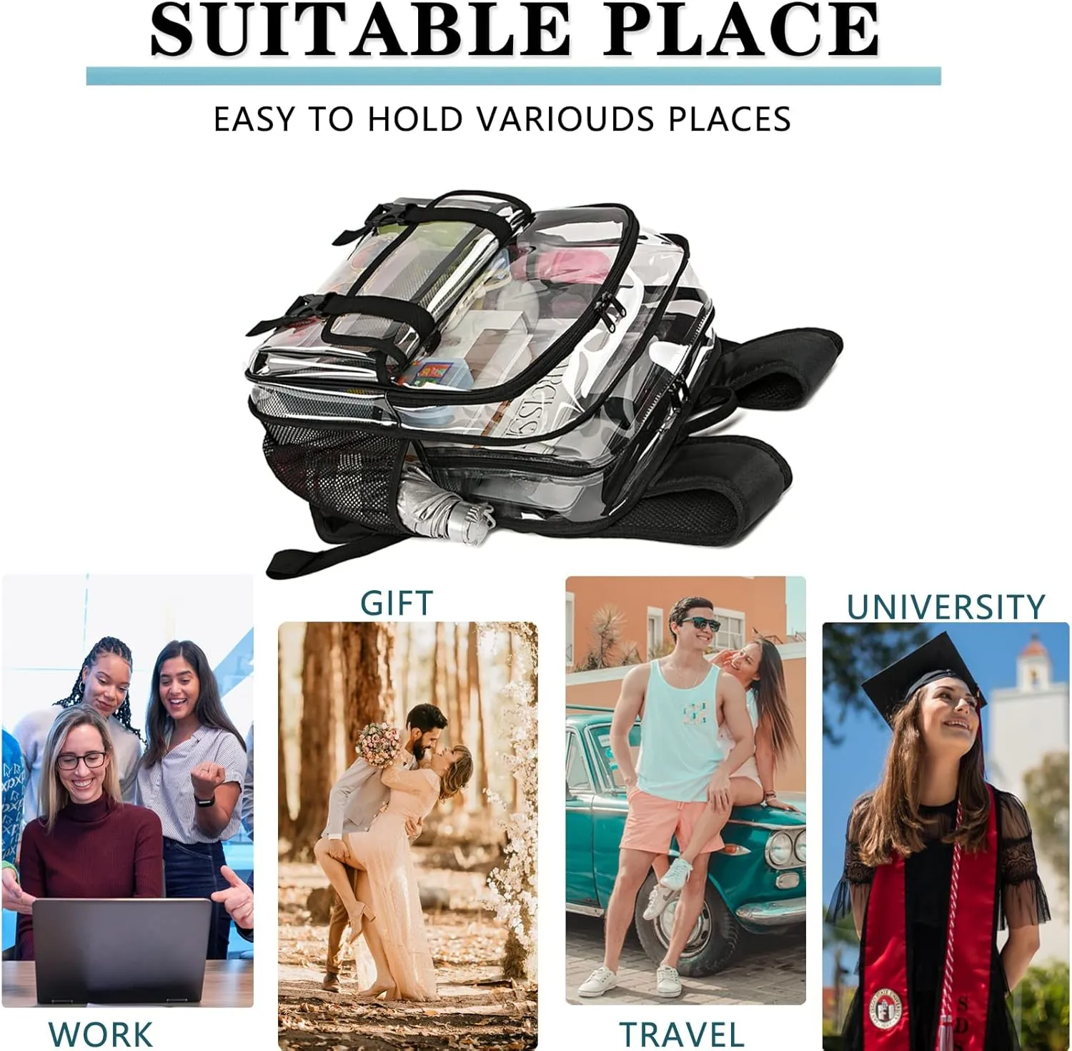 Clear Backpack Clear Bag Stadium Approved Heavy Duty See Through Backpack Waterproof University Transparent Backpack,Grey