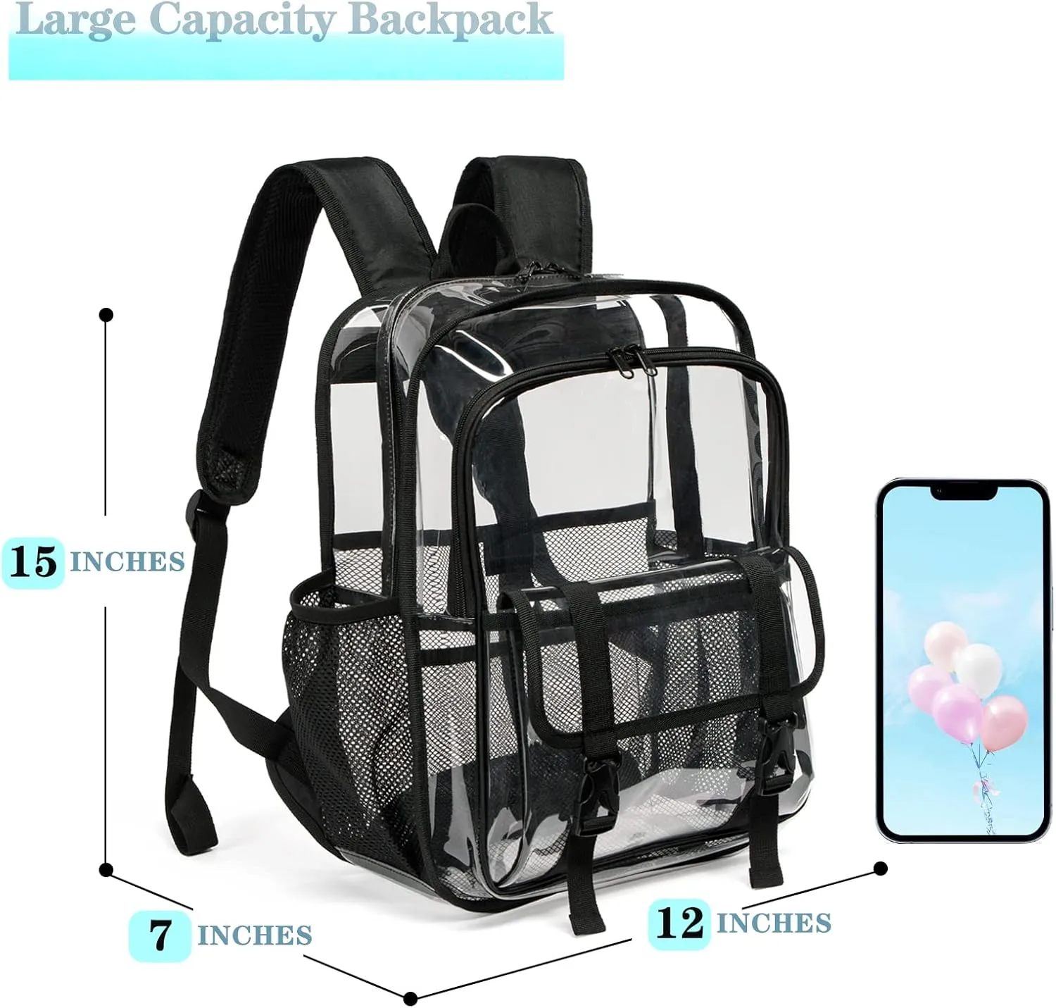 Clear Backpack Clear Bag Stadium Approved Heavy Duty See Through Backpack Waterproof University Transparent Backpack,Grey