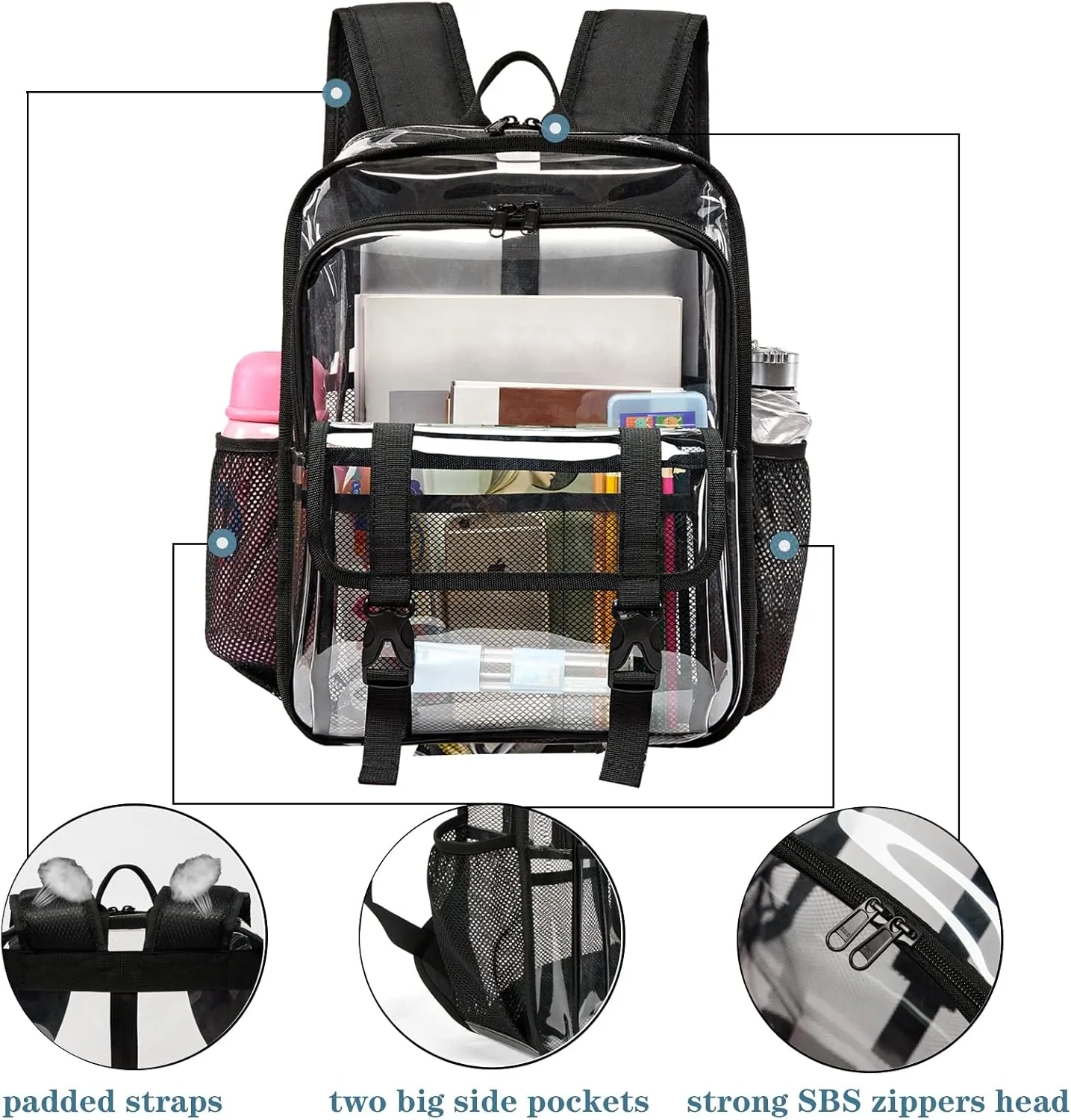 Clear Backpack Clear Bag Stadium Approved Heavy Duty See Through Backpack Waterproof University Transparent Backpack,Grey