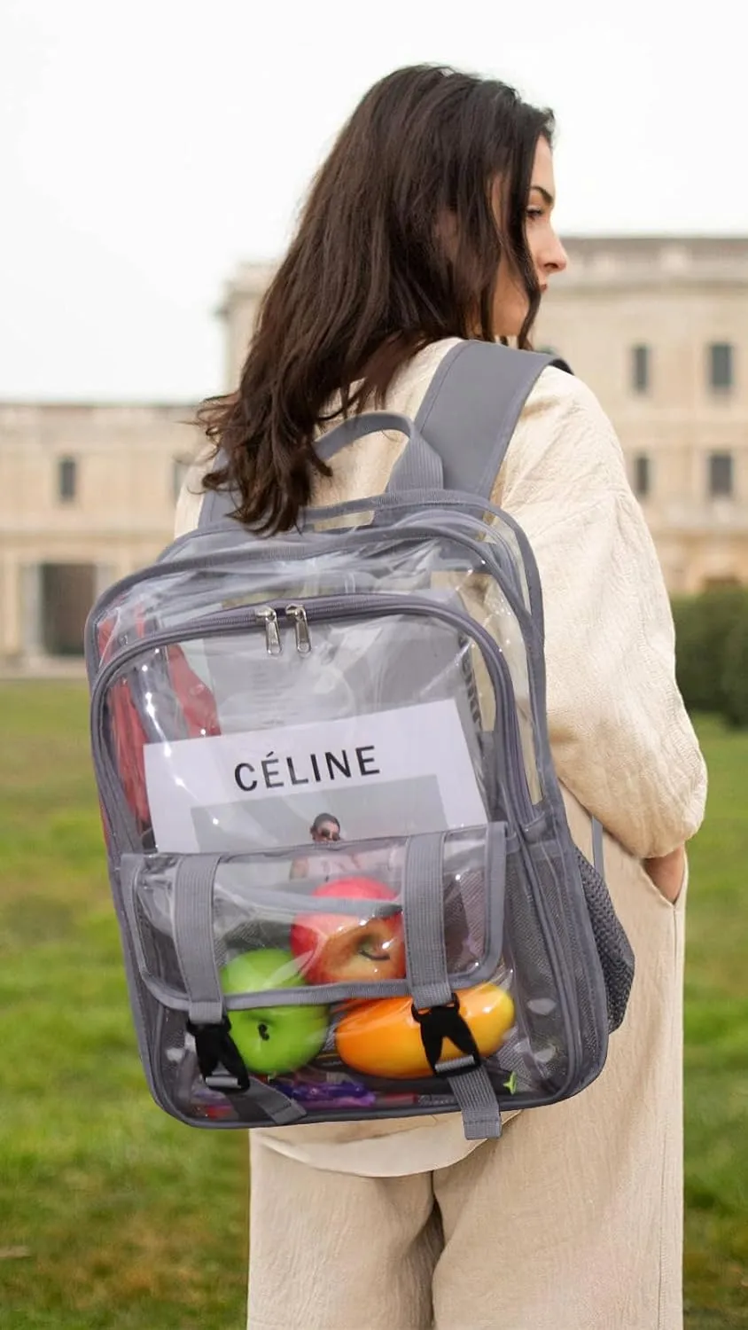 Clear Backpack Clear Bag Stadium Approved Heavy Duty See Through Backpack Waterproof University Transparent Backpack,Grey