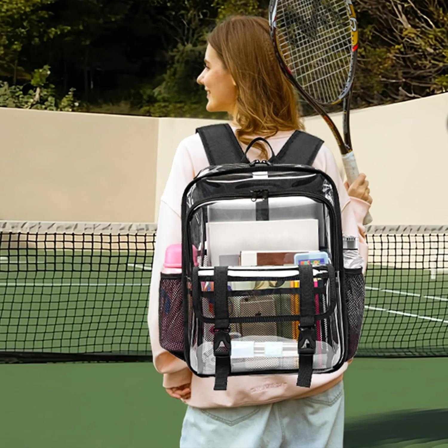 Clear Backpack Clear Bag Stadium Approved Heavy Duty See Through Backpack Waterproof University Transparent Backpack,Light Purple