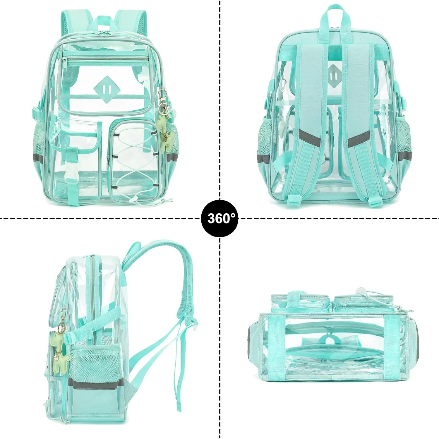 Clear Backpack for Girls Women, Heavy Duty Transparent School Backpack Bookbag with Giraffe Keychain (Green)