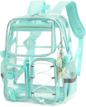 Clear Backpack for Girls Women, Heavy Duty Transparent School Backpack Bookbag with Giraffe Keychain (Green)