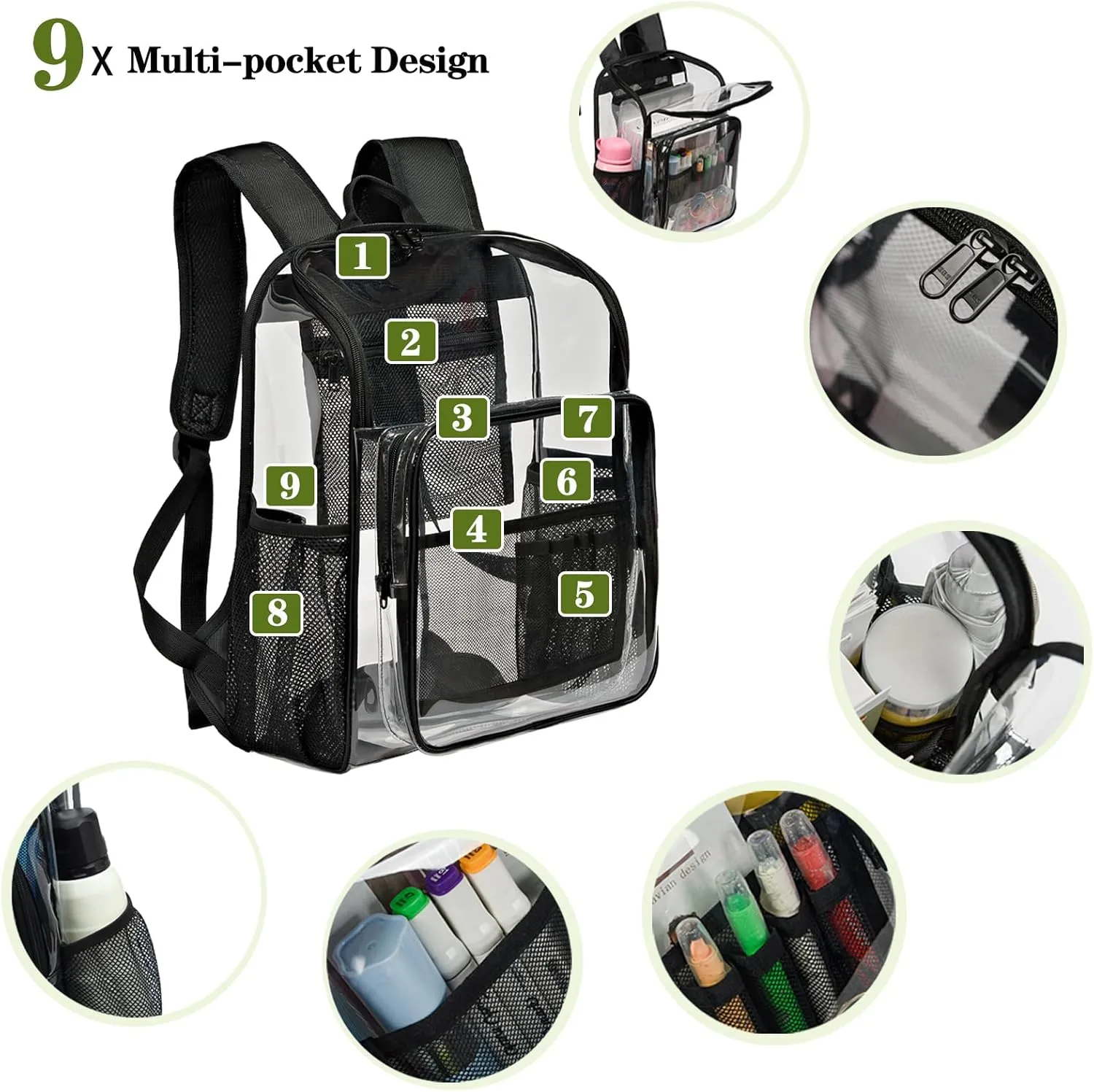 Clear Backpack for Heavy Duty Clear Book Bag with Multi-pockets College See Through Backpack for Sport Events