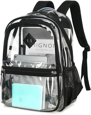 Clear Backpack for School, Heavy Duty Clear Bookbag PVC Transparent Backpack See Through Back pack for Boys Girls Women Men for Stadium Events College Work,Black