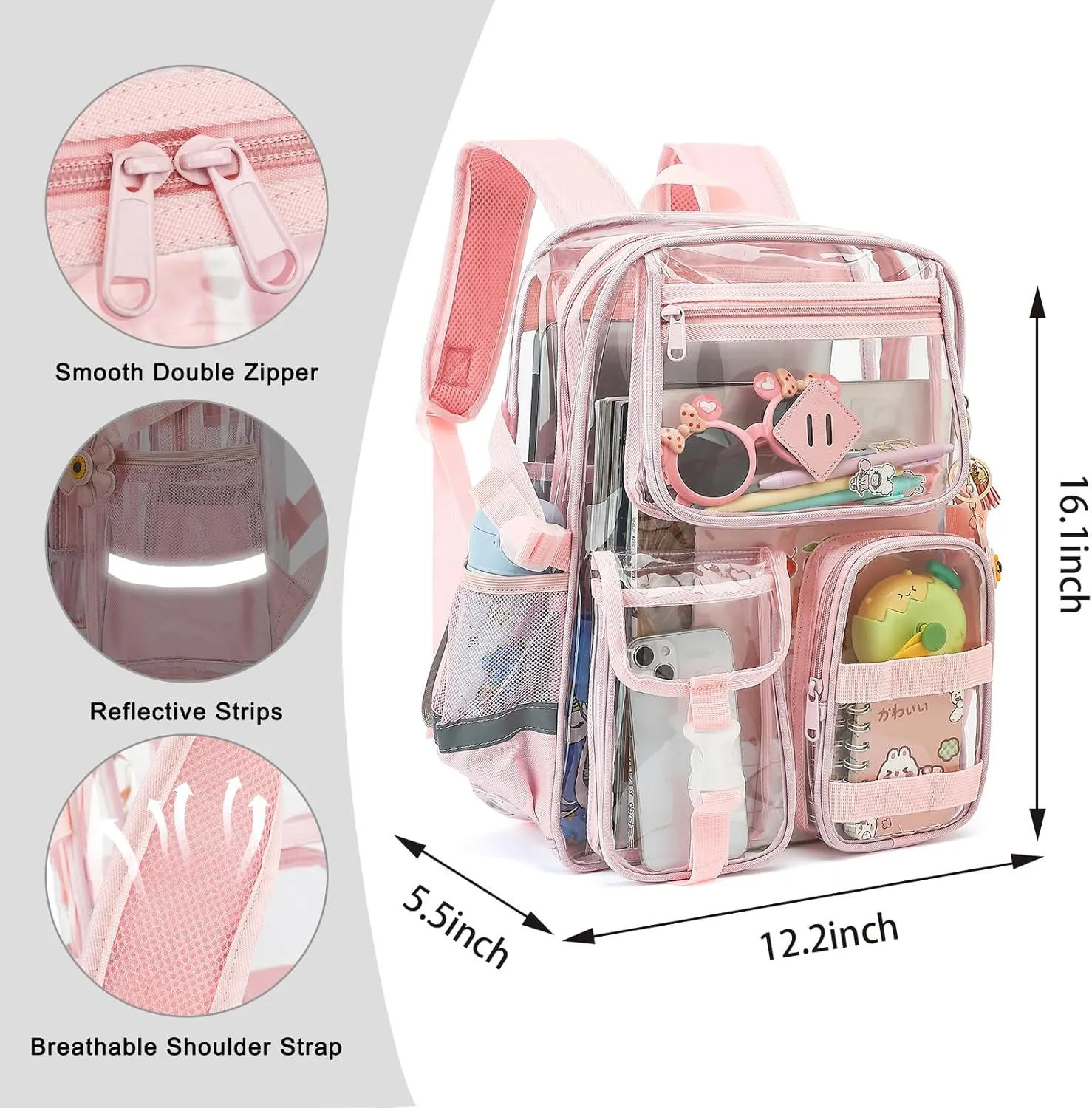 Clear Backpack for School, Heavy Duty Transparent Bookbag for Girls Women with Sunflower Keychain