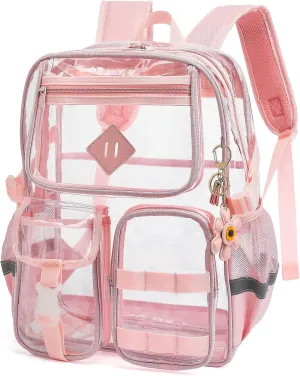 Clear Backpack for School, Heavy Duty Transparent Bookbag for Girls Women with Sunflower Keychain