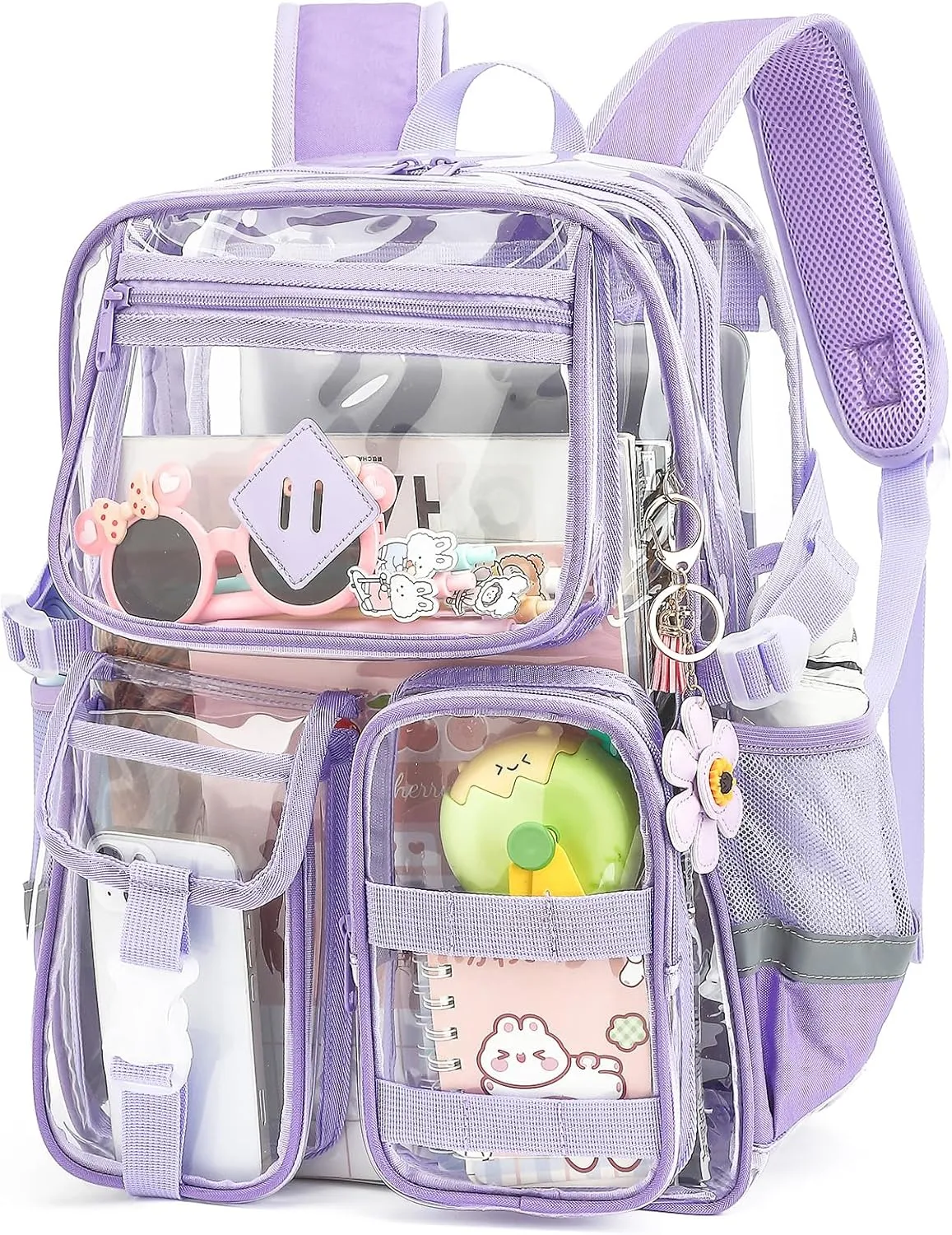 Clear Backpack for School, Heavy Duty Transparent Bookbag for Girls Women with Sunflower Keychain