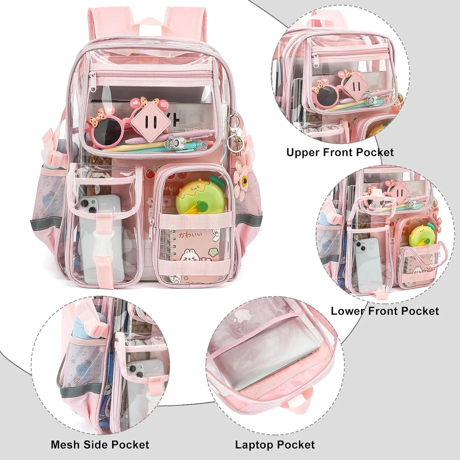 Clear Backpack for School, Heavy Duty Transparent Bookbag for Girls Women with Sunflower Keychain