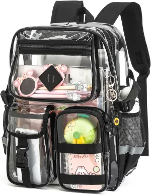 Clear Backpack for School, Heavy Duty Transparent Bookbag for Girls Women with Sunflower Keychain