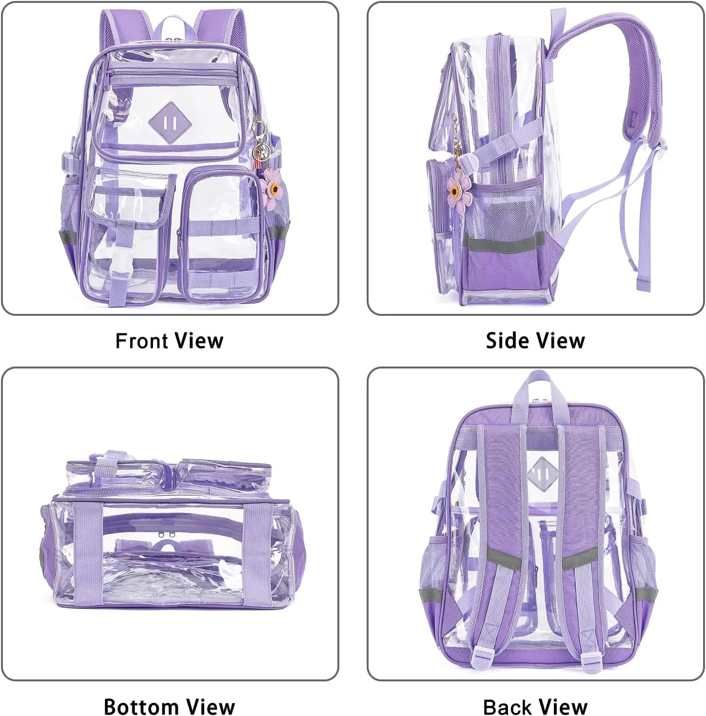 Clear Backpack for School, Heavy Duty Transparent Bookbag for Girls Women with Sunflower Keychain