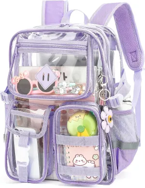 Clear Backpack for School, Heavy Duty Transparent Bookbag for Girls Women with Sunflower Keychain
