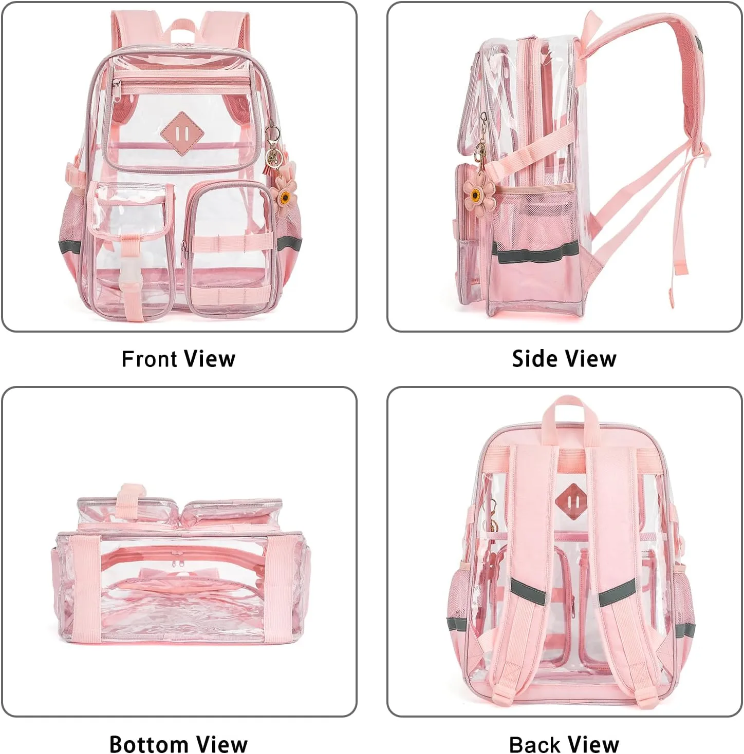 Clear Backpack for School, Heavy Duty Transparent Bookbag for Girls Women with Sunflower Keychain