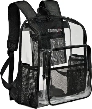 Clear Backpack for School Large Clear Bookbag with Multi-Pockets PVC Transparent Backpack for Boys Girls, Black