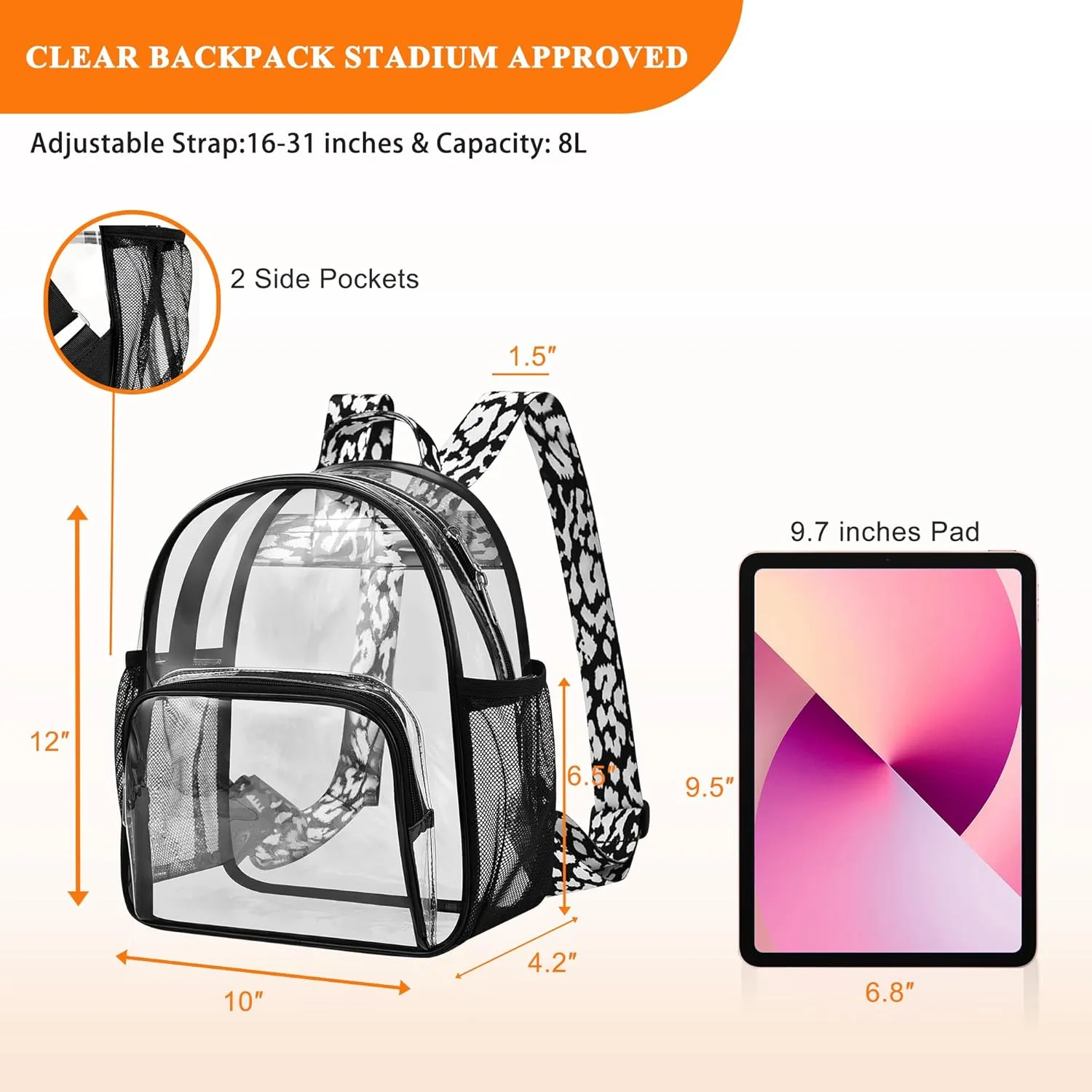 Clear Backpack for Stadium Events 12x12x6 Small Clear Backpack for Concert Sport Events Work Travel,Cow