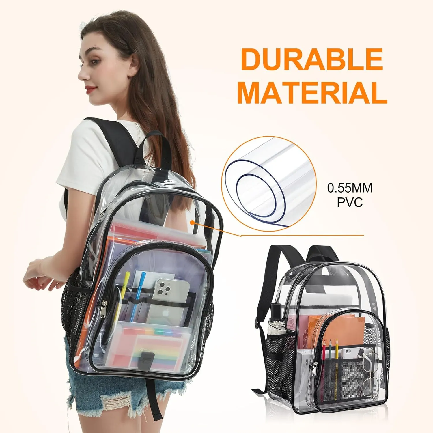 Clear Backpack for Stadium Events - See Through Clear Bag for Stadium Events, Clear Purse for Women Men, Concert Backpack for Sports Events Work Travel Back to School