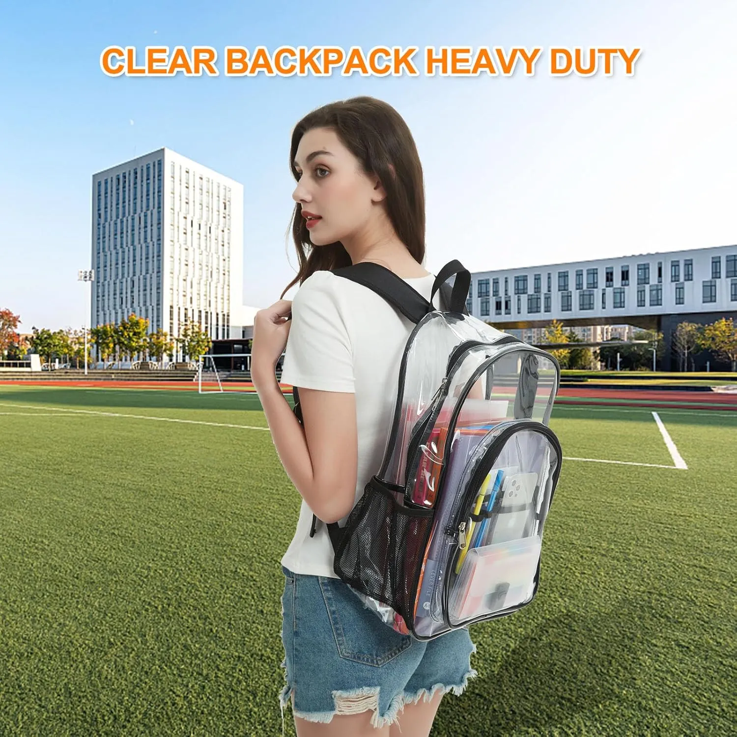 Clear Backpack for Stadium Events - See Through Clear Bag for Stadium Events, Clear Purse for Women Men, Concert Backpack for Sports Events Work Travel Back to School