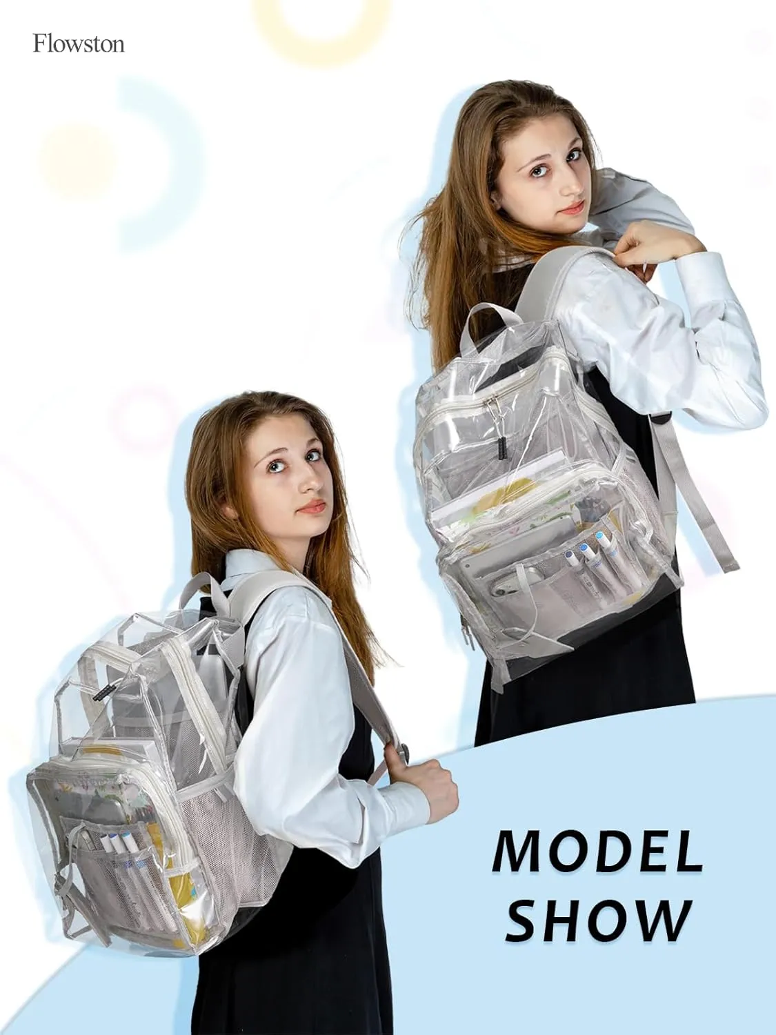 Clear Backpack Heavy Duty, 17 Inch Large TPU Clear Bookbag for Boys Girls Adult, See Through Book Bag Transparent Backpacks with Multiple Pockets for School College Work Casual Sport, Grey