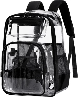 Clear Backpack, Heavy Duty Clear Bags Transparent Bookbag with Multi-Pockets for School Students Work Travel 3Pcs (Clear Bag Black)