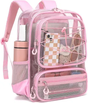 Clear Backpack Heavy Duty for Stadium Events - Large PVC Clear Backpacks for School, kids, Boys and Girls (Pink)