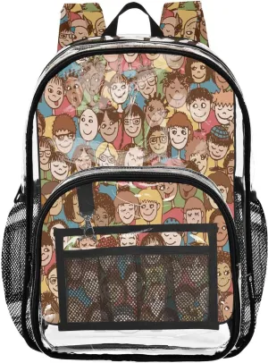Clear Backpack Heavy Duty PVC Transparent Backpack,Graffiti Diverse Cultural Kids Waterproof Clear Stadium Bag Small Transparent Bag For Schools Concerts Work Festivals Sporting Events