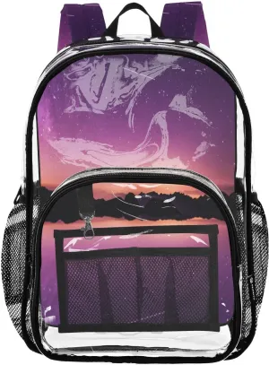 Clear Backpack Heavy Duty PVC Transparent Backpack,Meteor Sunset Galaxy Waterproof Clear Stadium Bag Small Transparent Bag For Schools Concerts Work Festivals Sporting Events