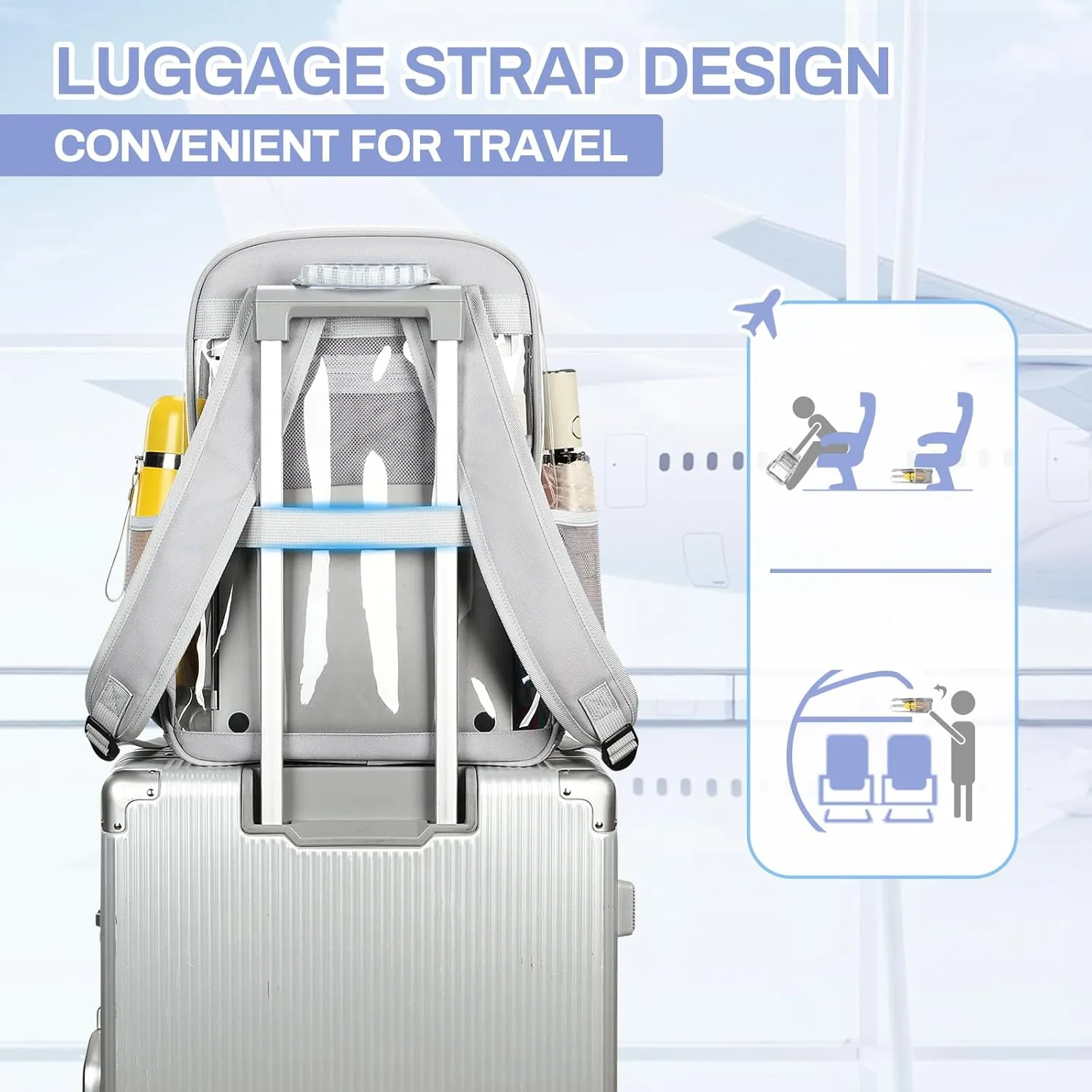 Clear Backpack, Heavy Duty See Through Daypack for Travel, Work, Security, Concerts, College Transparent PVC bookback Stadium Approved, Grey