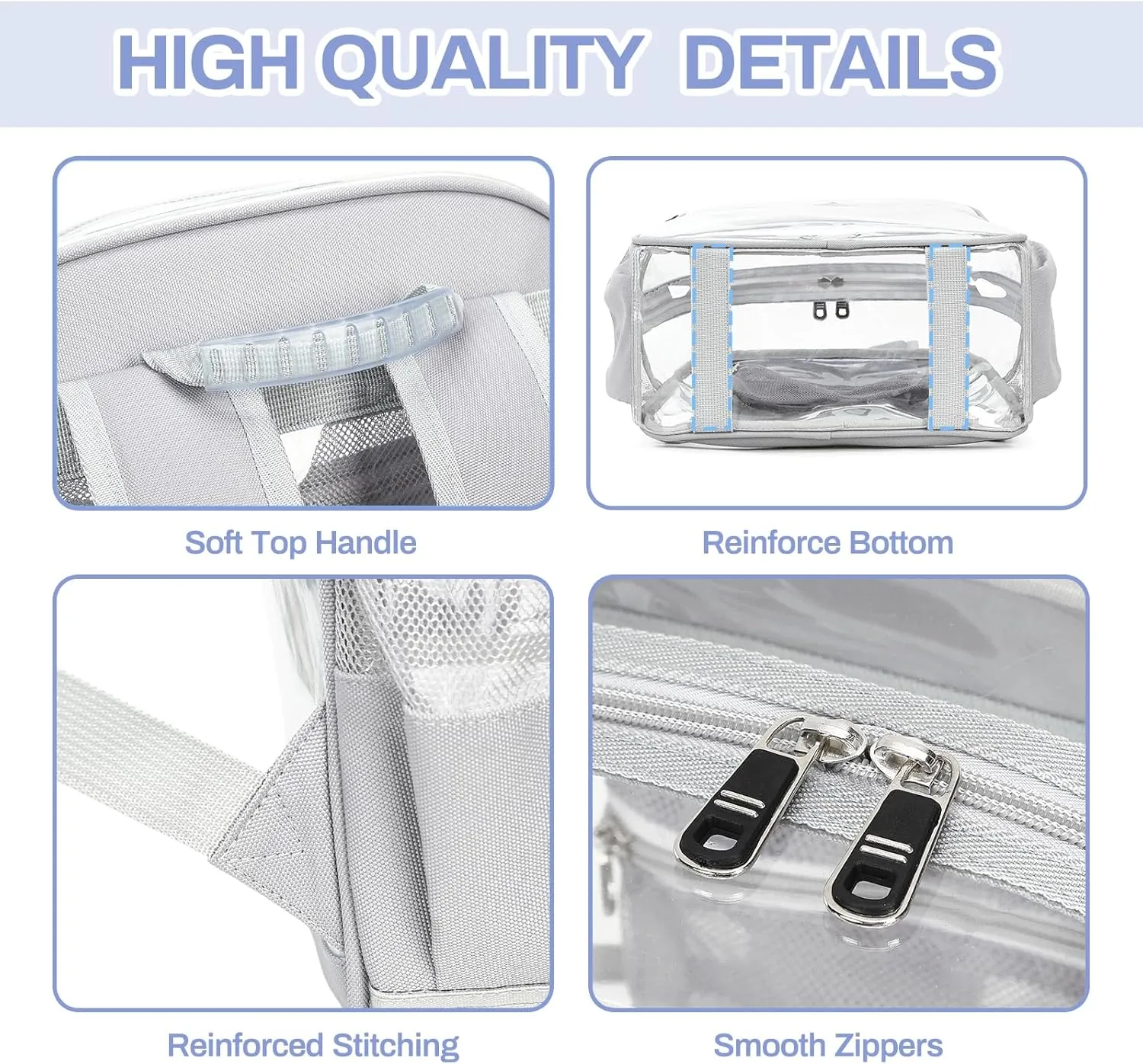 Clear Backpack, Heavy Duty See Through Daypack for Travel, Work, Security, Concerts, College Transparent PVC bookback Stadium Approved, Grey