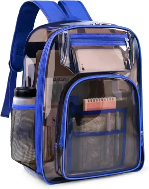 Clear Backpack, Heavy Duty TPU Transparent Backpacks Large See Through Bookbag with Reinforced Strap for School, Stadium, Security, Work, Travel, College, Sporting Events, Concert (Blue)