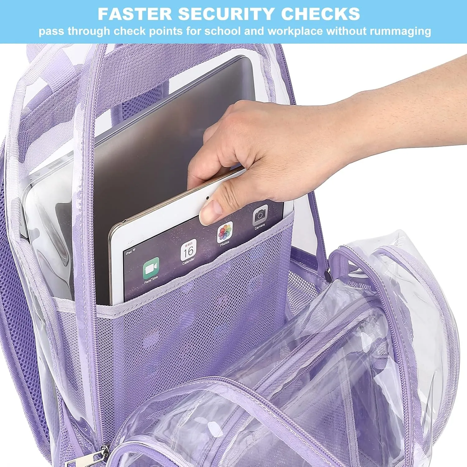 Clear Backpack School Backpack Bookbag for Girls Boys Women Men, Heavy Duty See Through Transparent Backpacks (Lavender Purple)