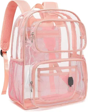 Clear Backpack School Backpack for Girls Boys Women Men, Kids Transparent See Through Schoolbag College Bookbags (Pink)