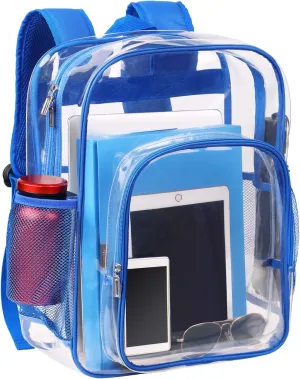 Clear Backpack School Bag Stadium Approved Heavy Duty Large PVC Laptop Transparent Backpack See Through Backpack for Sports, Work, Stadium, Security, Travel, College - H18''xW14''xD8“ - Blue