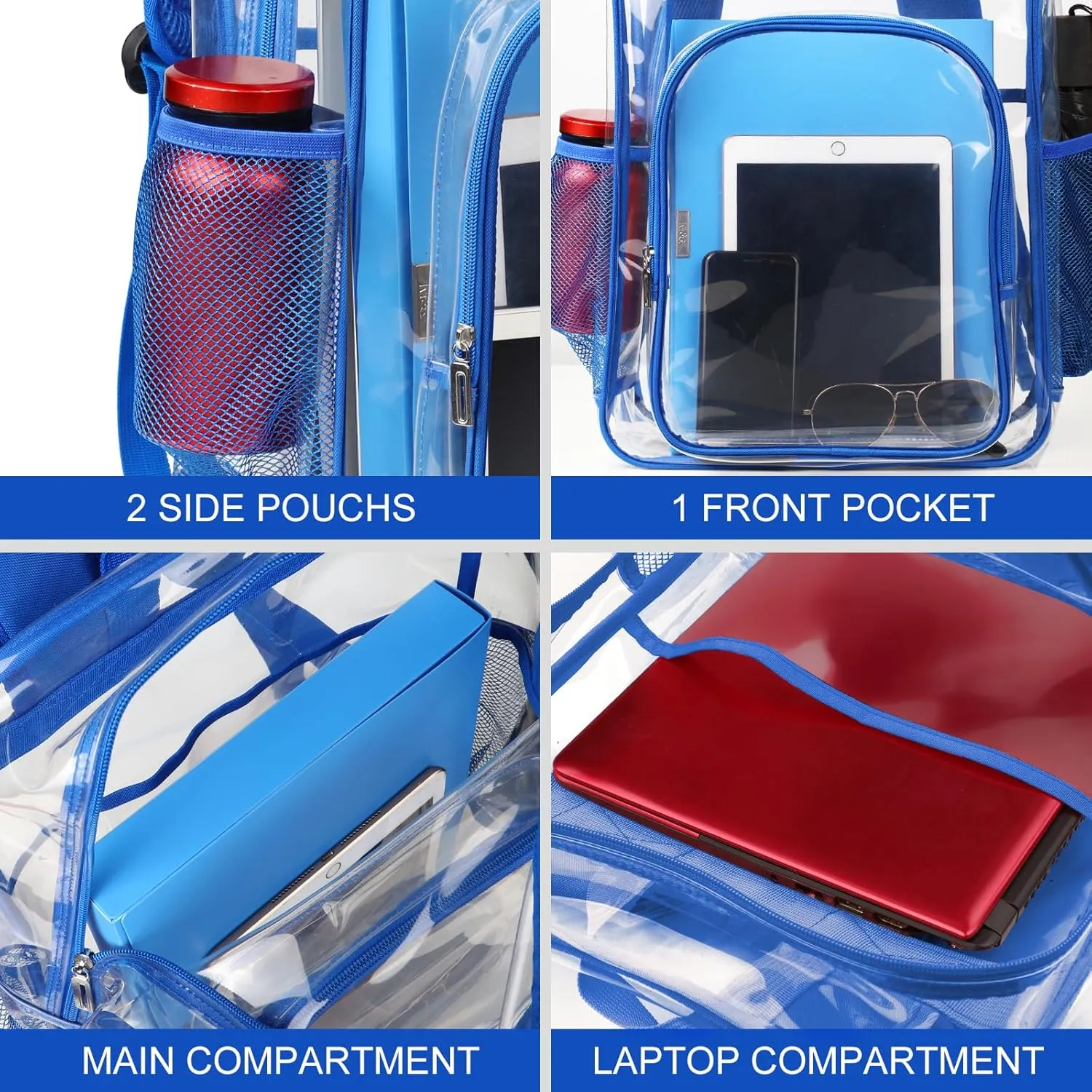 Clear Backpack School Bag Stadium Approved Heavy Duty Large PVC Laptop Transparent Backpack See Through Backpack for Sports, Work, Stadium, Security, Travel, College - H18''xW14''xD8“ - Blue