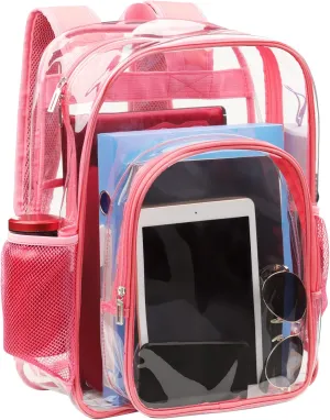Clear Backpack School Bag Stadium Approved Heavy Duty Large PVC Laptop Transparent Backpack See Through Backpack for Sports, Work, Stadium, Security, Travel, College - H18''xW14''xD8“ - Pink