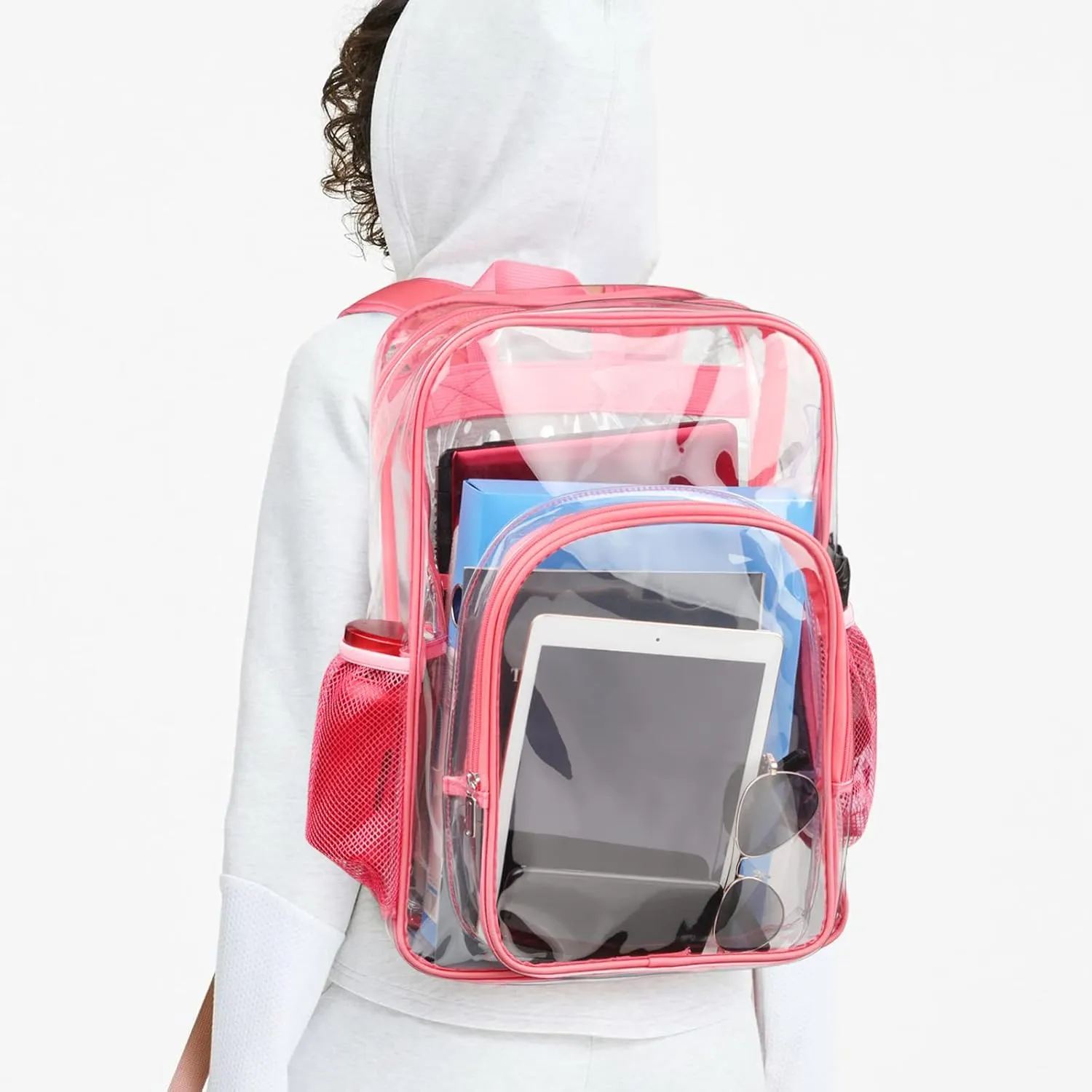 Clear Backpack School Bag Stadium Approved Heavy Duty Large PVC Laptop Transparent Backpack See Through Backpack for Sports, Work, Stadium, Security, Travel, College - H18''xW14''xD8“ - Pink