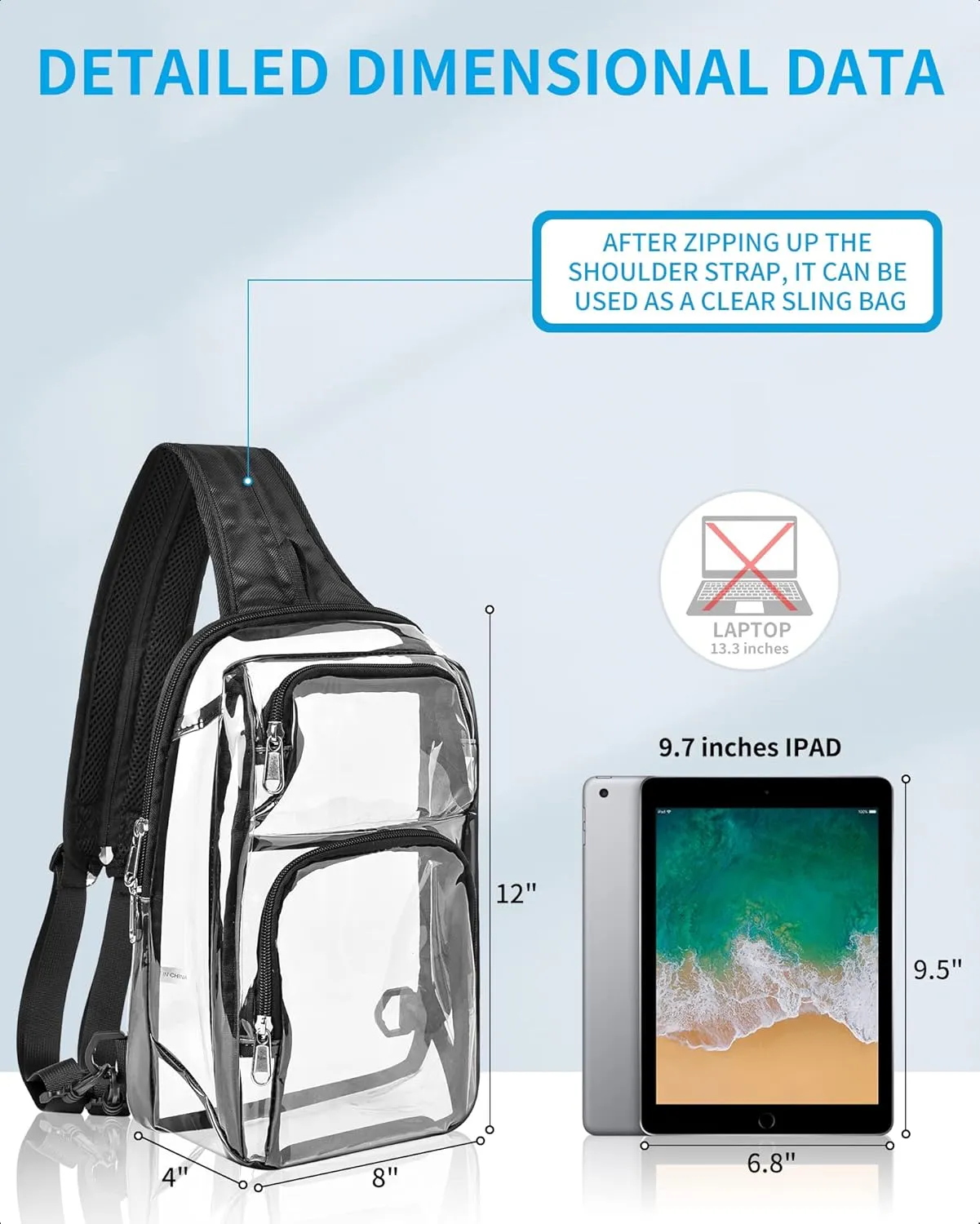 Clear Backpack Stadium Approved with Breathable Shoulder Straps, Clear Sling Bag for Stadium Work Concert Festival