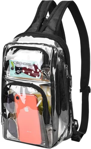Clear Backpack Stadium Approved with Breathable Shoulder Straps, Clear Sling Bag for Stadium Work Concert Festival