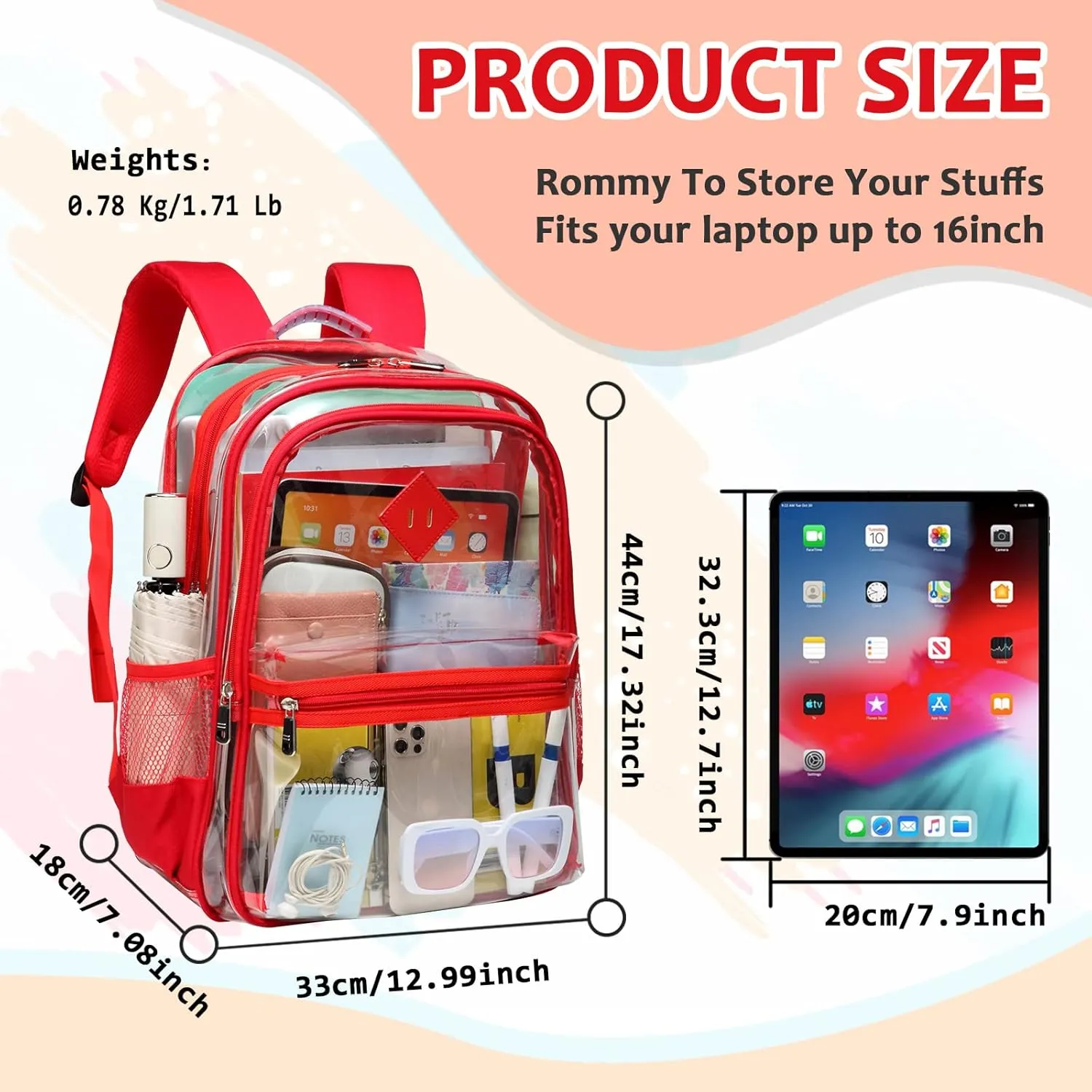 Clear Backpack - Thriple Compartments Heavy Duty PVC Transparent See Through Backpack for Boys, Girls, Women, Men - Stadium Events, College, Work