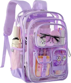 Clear Backpack with Pencil Case, Heavy Duty PVC Transparent Backpack with Reinforced Bottom & Multi-pockets for Kindergarten Primary College Workplace Security